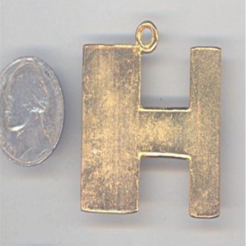6 VINTAGE 3-D LETTER "H" 40mm MATTE GOLD PENDANTS