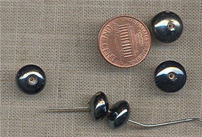 36 VINTAGE GLASS 12mm.HEMATITE AB SAUCER BEADS