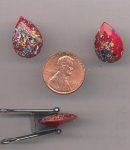 6 VINTAGE GLASS RED MILLIFIORE DROP 18X13mm GEMS