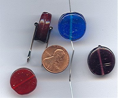 6 VINTAGE HANDMADE GLASS ASST 18mm DISC BEADS
