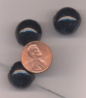 (image for) 8 VINTAGE ANTIQUE GLASS JET 16mm ROUND SMOOTH BEADS
