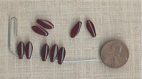 50 VINTAGE GLASS DARK TOPAZ 12x5mm. SMOOTH DROP CHARMS