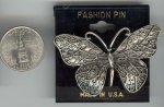 1 VINTAGE PEWTER BUTTERFLY FASHION 56mm BAR PIN