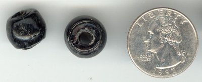 24 VINTAGE JET 15mm GLASS HANDMADE BARREL BEADS