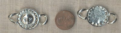 2 VINTAGE SILVER 37x21mm SUNFACE CAMEO CONNECTORS