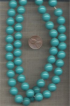 (image for) 32 VINTAGE GLASS 8mm GREEN TURQUOISE ROUND BEADS