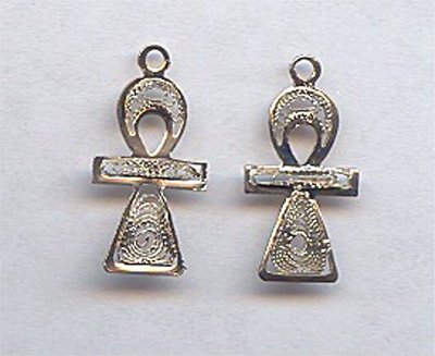 (image for) 10 VINTAGE SILVER 24X12mm ANHK FILIGREE CHARMS