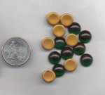 24 VINTAGE EMERALD 11mm. ROUND GLASS CABOCHONS