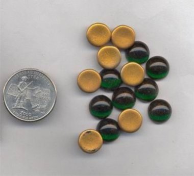 (image for) 24 VINTAGE EMERALD 11mm. ROUND GLASS CABOCHONS
