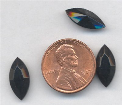 (image for) 24 VINTAGE JET GLASS 15X7MM NAVETTE GEM JEWELS
