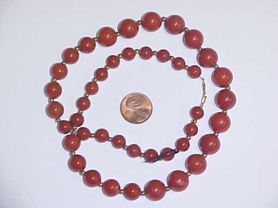 (image for) 20" VINTAGE GENUINE RED JASPER 14KT GOLD CLASP NECKLACE