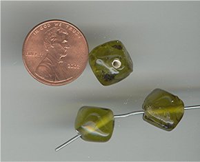 50 VINTAGE GLASS 11mm. OLIVINE DIAMOND BEADS