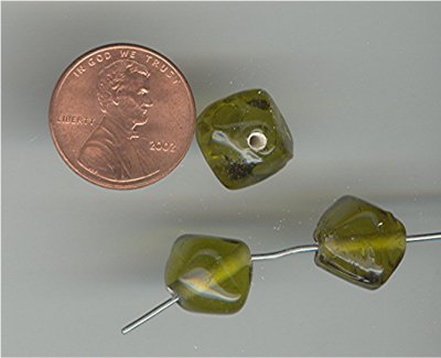 50 VINTAGE GLASS 11mm. OLIVINE DIAMOND BEADS