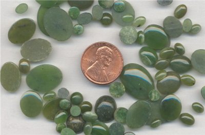 50 VINTAGE ASST GENUINE JADE CABOCHONS PLAQUES