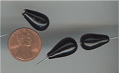 50 VINTAGE GLASS 10X16mm. BLACK DROP BEADS