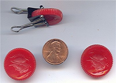 6 VINTAGE GLASS RED WARRIOR HEAD ROUND 24mm INTAGLIOS