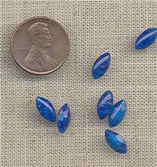 50 VINTAGE GLASS LAPIS 10x5mm GEM JEWEL NAVETTES