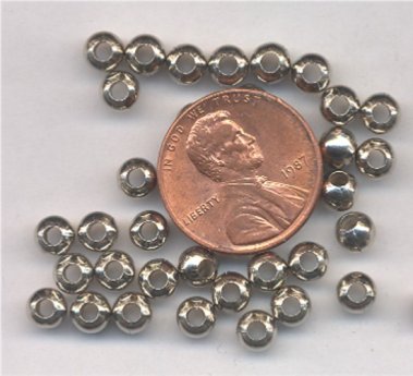 100 VINTAGE SILVER ROUND 4.5mm LARGE HOLE SMOOTH BEADS