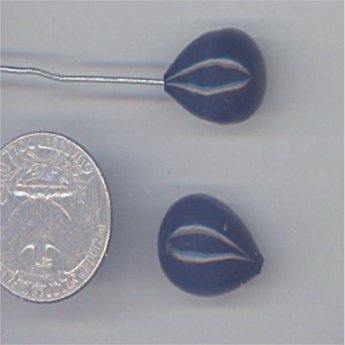 6 VINTAGE JET 20X15mm GLASS TEAR 1/2 DRILL BEADS