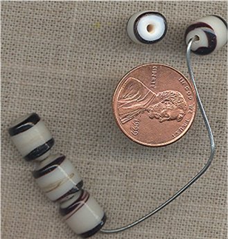 (image for) 50 VINTAGE GLASS WHT BROWN BARREL SWIRL BEADS
