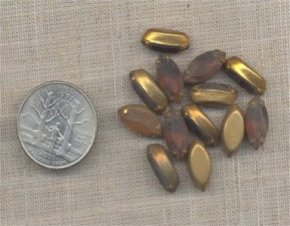 12 VINTAGE BRASS SET TOPAZ 15X7mm GLASS NAVETTES
