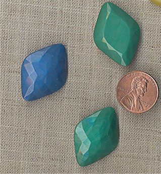 6 VINTAGE GLASS BLUE, GREEN & GREY NAVETTE 30X21mm GEMS