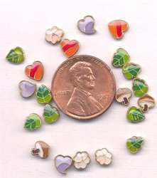50 VINTAGE LEAVES HEARTS FLOWERS MUSHROOMS ENAMEL 6mm. PLAQUES