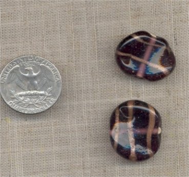 6 VINTAGE AMETHYST GOLD HANDMADE GLASS BAROQUE DISC BEADS