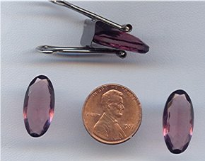 2 VINTAGE GLASS AMETHYST 20X10mm OVAL GEM JEWELS