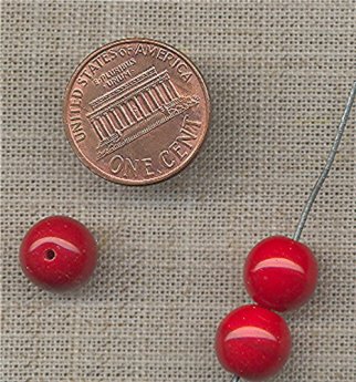 (image for) 30 VINTAGE GLASS 10mm. CHERRY REDS ROUND BEADS