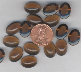 20 VINTAGE GERMAN GLASS SMOKE TOPAZ 14X10MM CABOCHONS