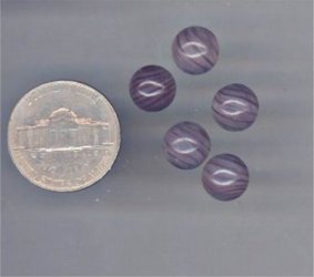 18 VINTAGE GLASS AMETHYST ZEBRA SMOOTH 8.5mm. ROUND CABOCHONS