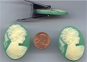 6 VINTAGE WEDGEWOOD GREEN LADY HEAD 40x30mm CAMEOS