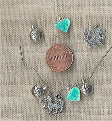 12 VINTAGE ASIAN HEART, DRAGON, BALL BELL CHARMS