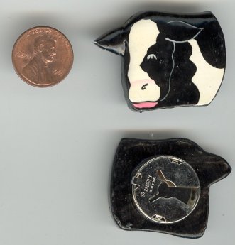 6 RETRO BLACK WHITE COW FACE BUTTON COVERS