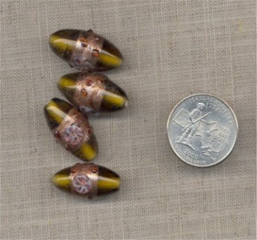(image for) 6 VINTAGE JONQUIL GOLD HANDMADE GLASS OVAL BEADS