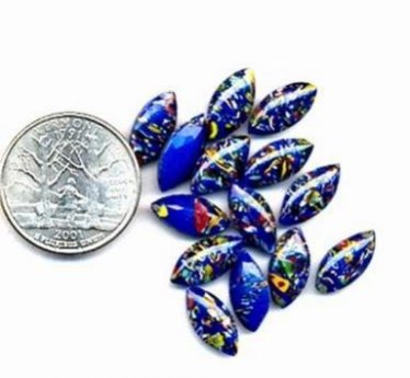 (image for) 12 VINTAGE SAPPHIRE 18X7mm NAVETTE MILLIFIORE GLASS GEMS