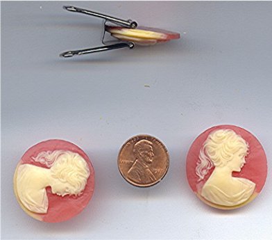 6 VINTAGE CORAL IVORY LADYHEAD 30mm CAMEOS