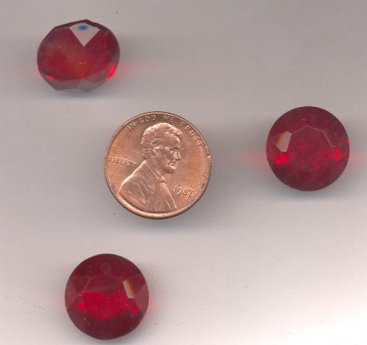 (image for) 6 VINTAGE GLASS RUBY 15MM RHINESTONE UNFOILED GEMS