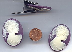 6 VINTAGE PURPLE LADY HEAD 40x30mm OVAL CAMEOS