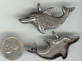 1 VINTAGE SILVER 50mm SWIMMING DOLPHIN PENDANT
