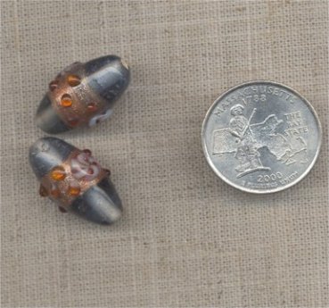 (image for) 6 VINTAGE LIGHT SAPPHIRE GOLD HANDMADE GLASS OVAL BEADS