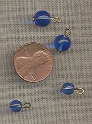 50 VINTAGE GLASS SAPPHIRE EYE PIN ROUND SMOOTH BEADS