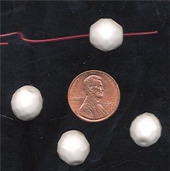 20 VINTAGE WHITE GLASS 12mm FACETED ROUND BEADS