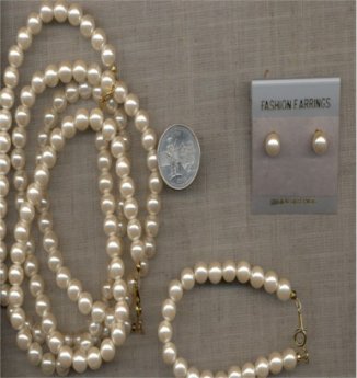 BRACELET EARRING 2 NECKLACES PEARL SET