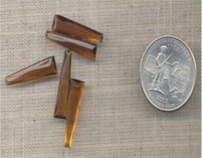 12 VINTAGE SMOKED TOPAZ 22X6mm GLASS TRAPAZOID GEMS