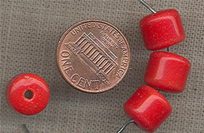 (image for) 50 VINTAGE GLASS 11mm. RED BARREL BEADS