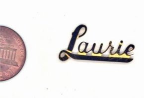 6 VINTAGE BRASS LAURIE PLAQUE 21X12mm CURSIVE FINDINGS