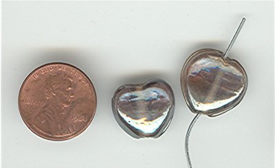 50 VINTAGE GLASS SMOKE CRYSTAL HEART 16mm BEADS