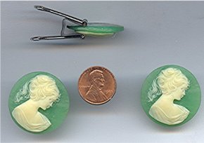 6 VINTAGE GREEN IVORY LADY HEAD ROUND 30mm CAMEOS